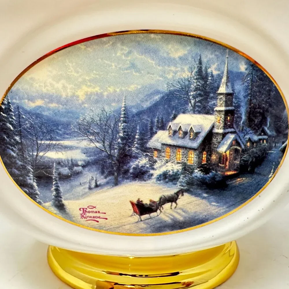 Vintage Thomas Kinkade Sunday Evening Sleigh Ride Porcelain Bowl Teleflora Xmas